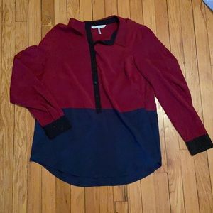 French Connection Color Block Long Sleeve Blouse